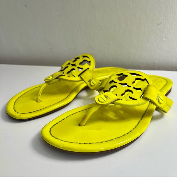 Tory Burch Neon Yellow Miller Patent Leather Sandals Size 6.5 - Picture 3 of 8